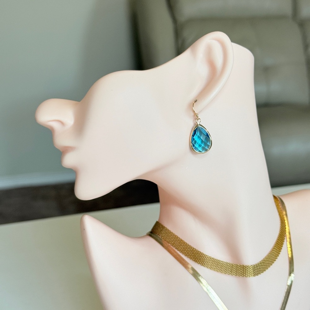 Gold Teardrop Blue Crystal Earrings - Women Jewelry